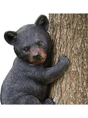 Adorable Bear Cub Tree Hugger Sculpture - Outdoor Garden Decoration - Yard Art